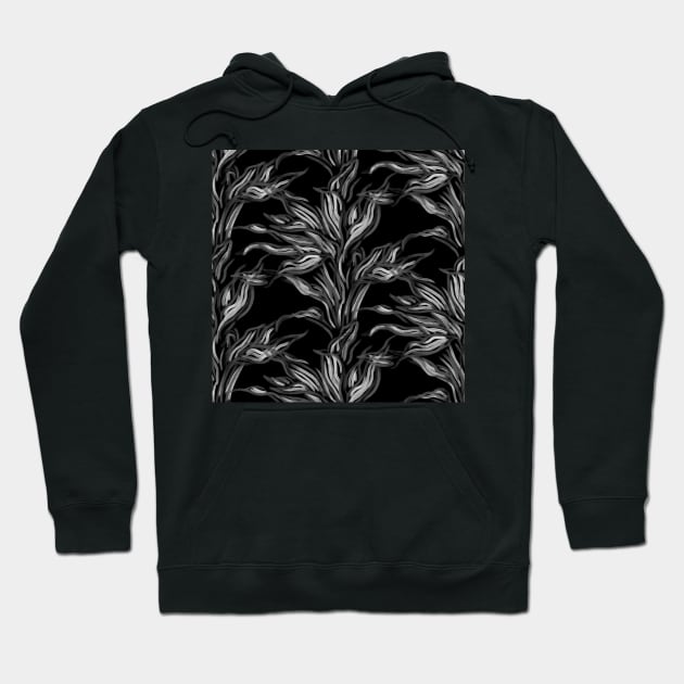 Black and White Funky Leaves Hoodie by Carolina Díaz